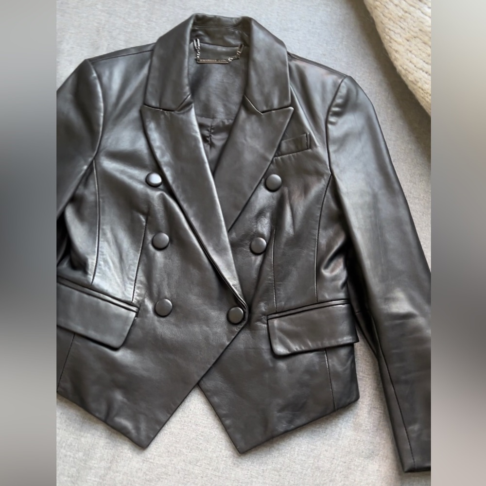 Bagatelle Double-Breasted Black Leather Jacket - Picture 3 of 8